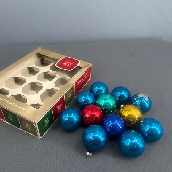VTG Shiny Brite Glass Christmas Ornaments 12 Box Mercury Style Mixed Colors USA - Picture 2 of 16